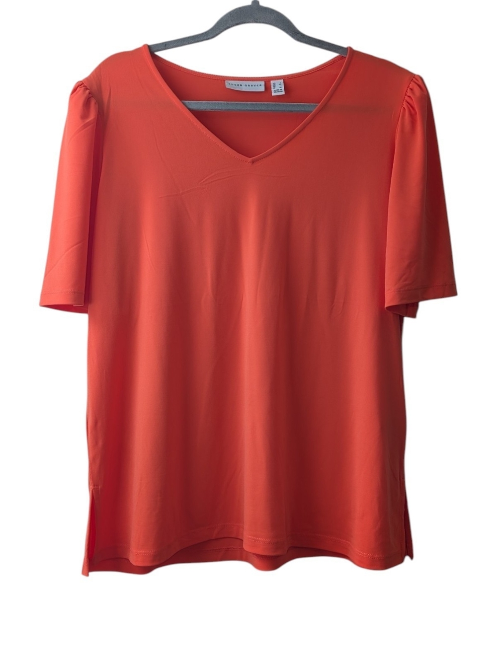 SUSAN GRAVER WOMEN'S CORAL V-NECK SHORT SLEEVE BLOUSE SIZE L